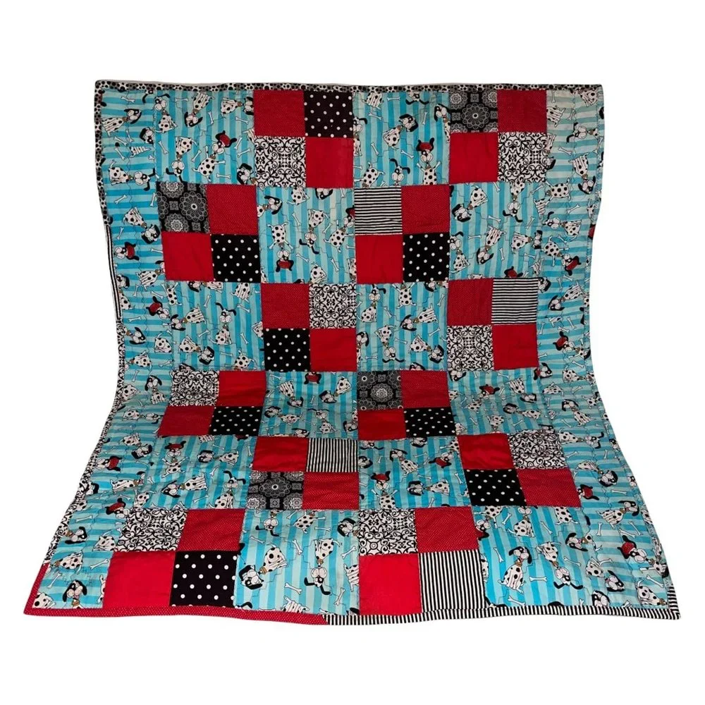 Handmade Hand Crafted Dalmatian Dog Lover Patchwork Granny Square Quilt 45 X 39